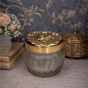 Vintage Estée Lauder Re-Nutriv Frosted Glass Vanity Powder Jar Gold Lid